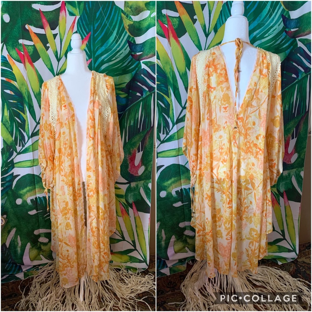 NWT Free People chiffon kimono M/L honey combo